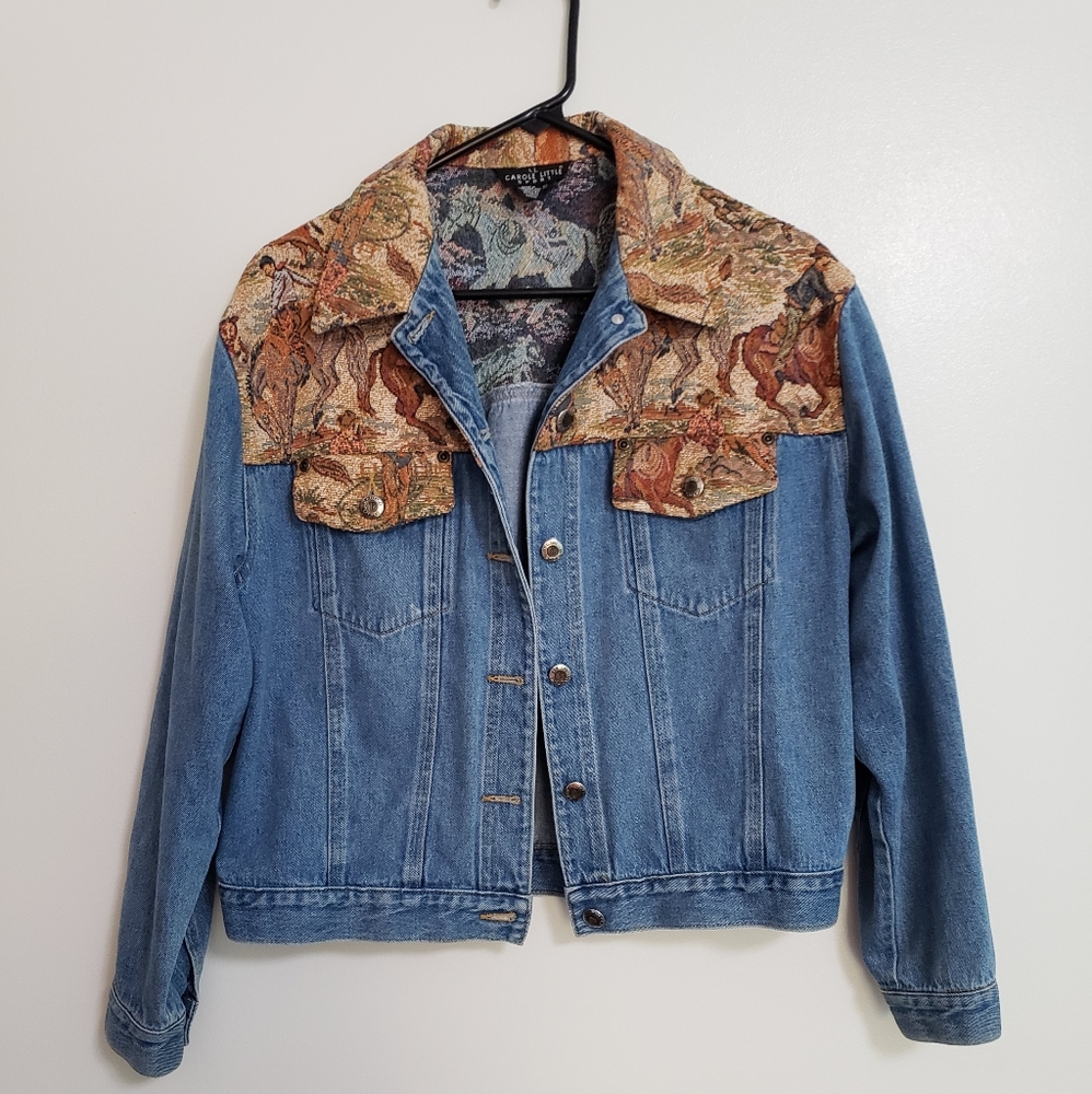 Western Themed Denim/Tapestry Jacket Size Small Carole Little Sport U.S.A. made